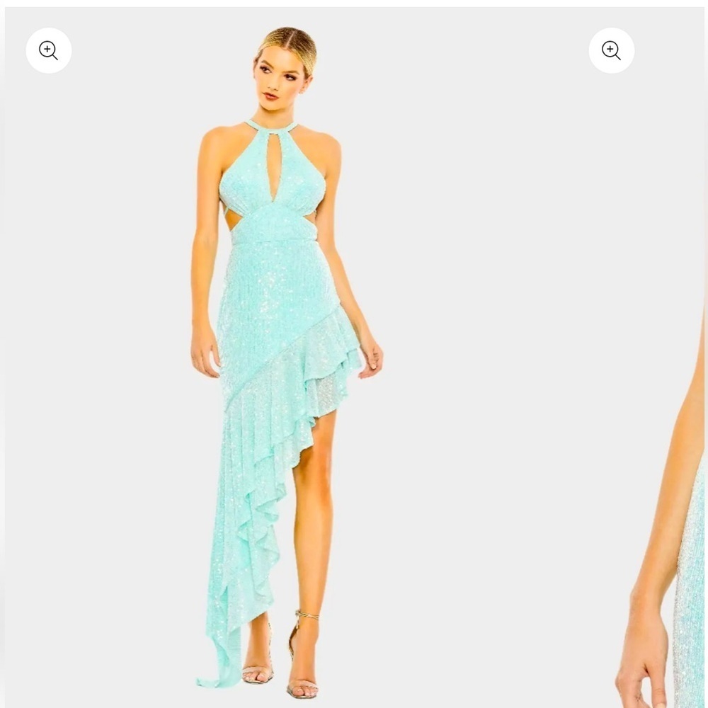 Ieena for Mac Duggal A11274 Elegant Aqua Halter Dress